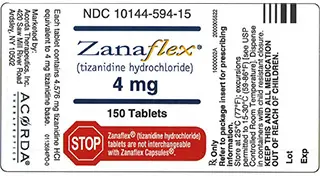 Tizanidine pills in a bottle